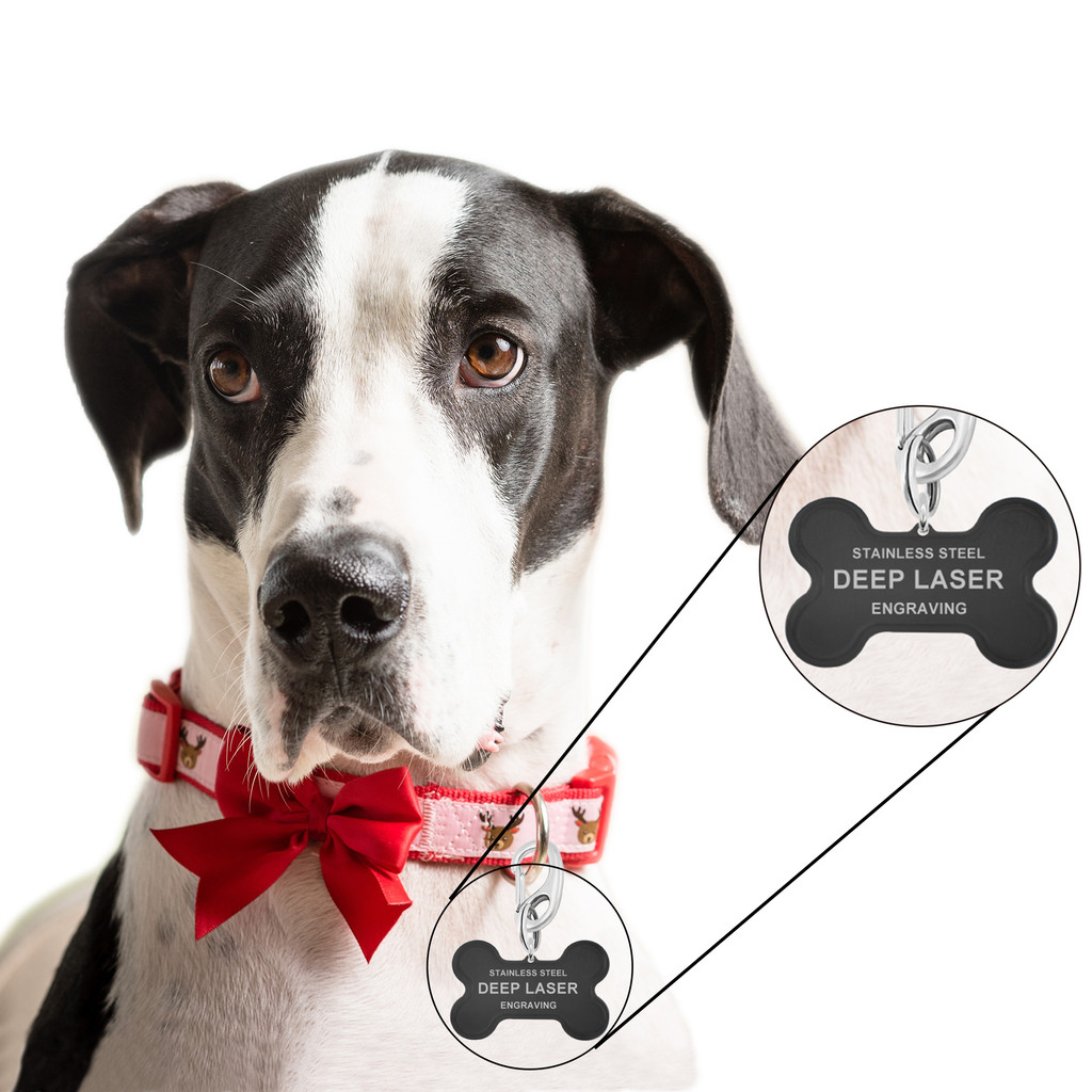 XL BONE 1-1/3"x2" Deep Custom Laser Engraved PVD Black Pet ID Tags, Personalized Dog Tags for Dogs, Cats, Pets - Various Colors