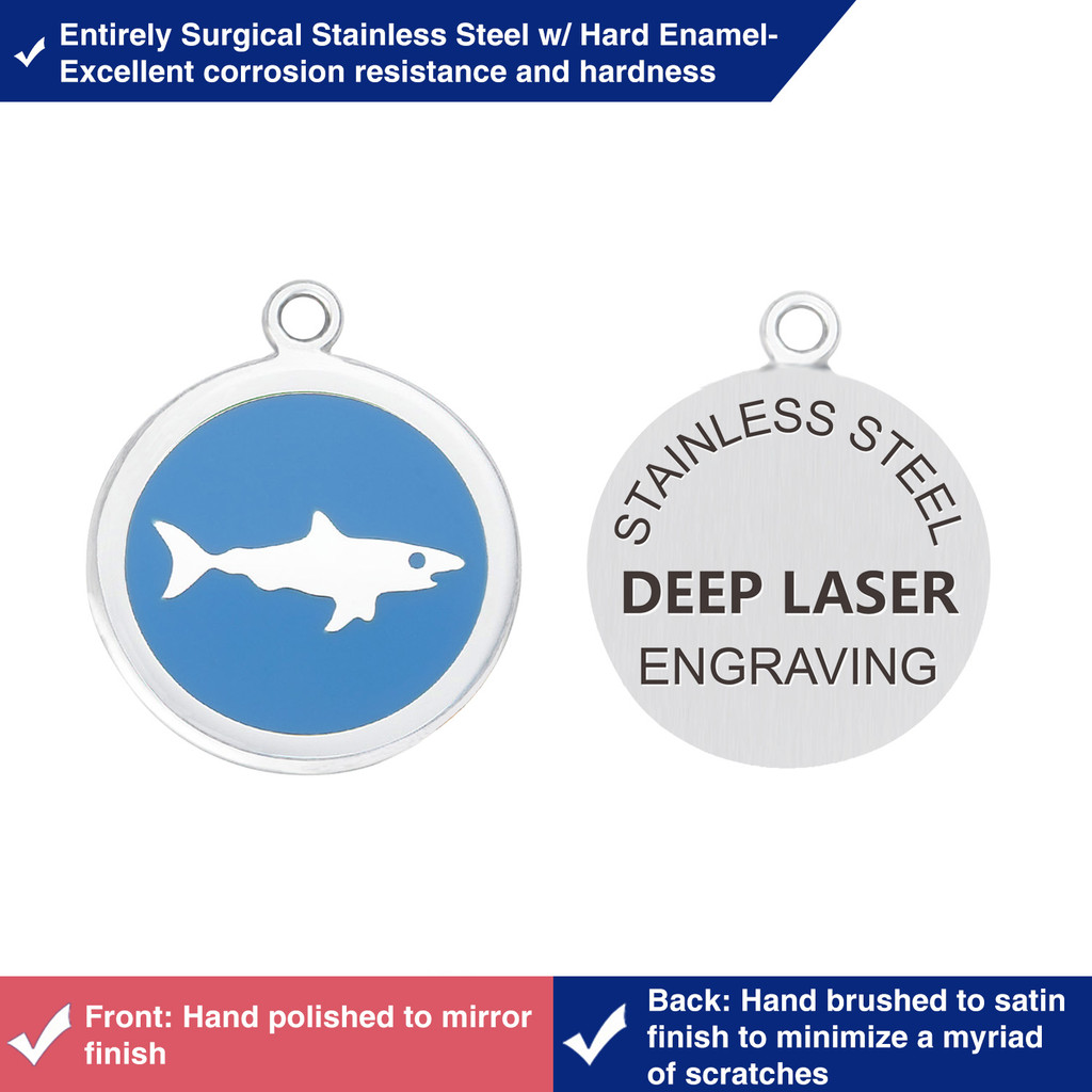 Cute and Durable Custom Laser Engraved Pet ID Tags with Ring Pack  for Dogs and  Pets - SHARK-S