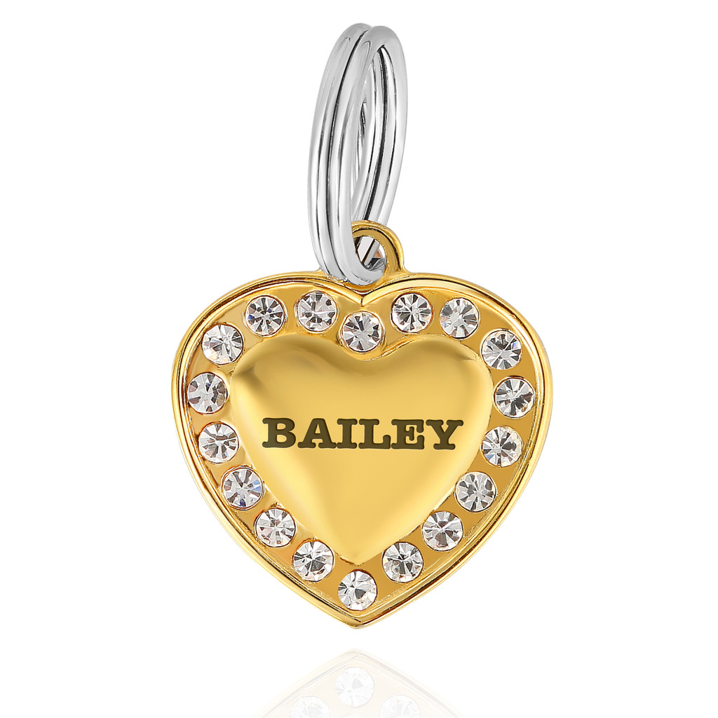 Personalized Stainless-Steel Small Heart Bling Pet Tag pet Tags for Dogs and Cats – PVD Gold