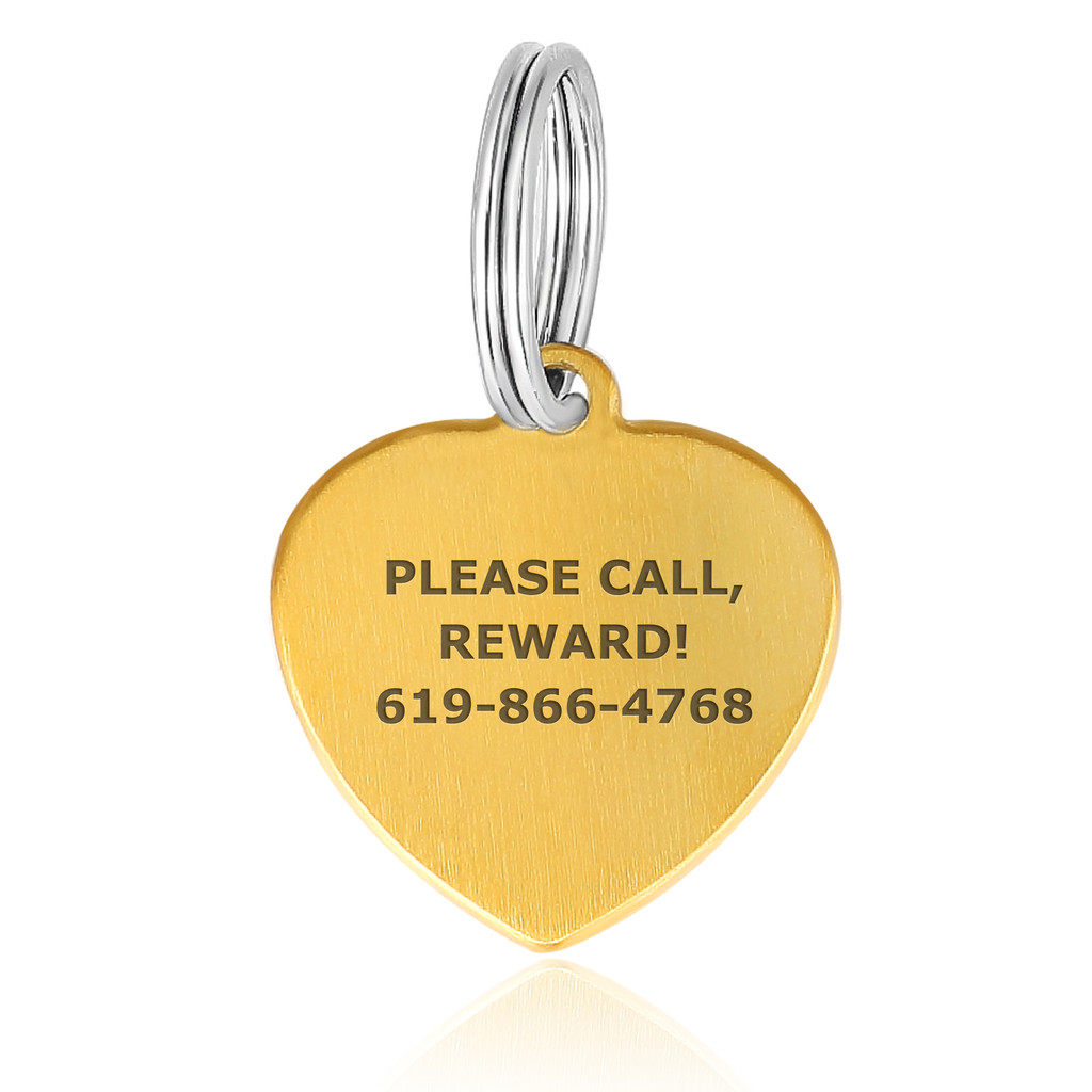 Personalized Stainless-Steel Small Heart Bling Pet Tag pet Tags for Dogs and Cats – PVD Gold