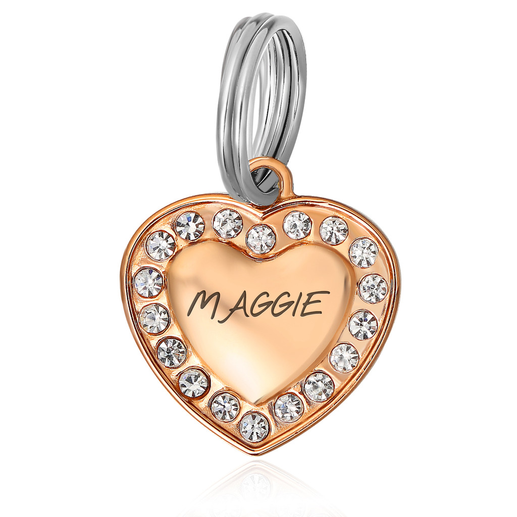 Personalized Stainless-Steel Small Heart Bling Pet Tag pet Tags for Dogs and Cats – PVD Rose Gold