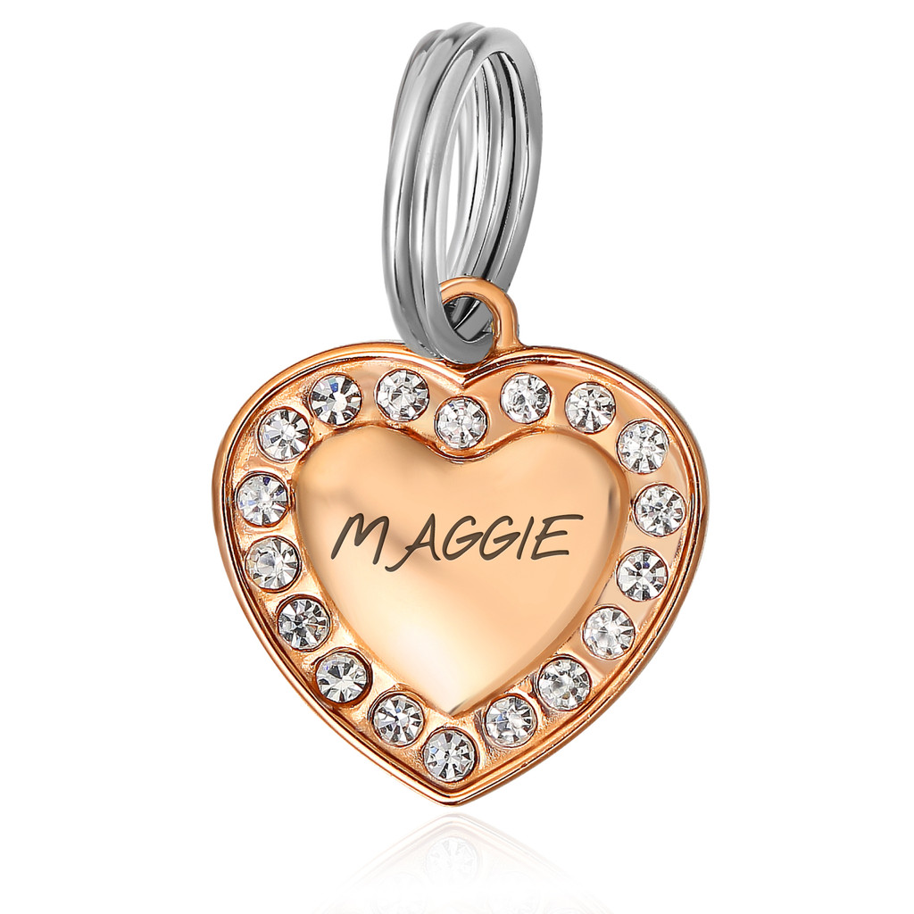 Personalized Stainless-Steel Large Heart Bling Pet Tag pet Tags for Dogs and Cats – PVD Rose Gold