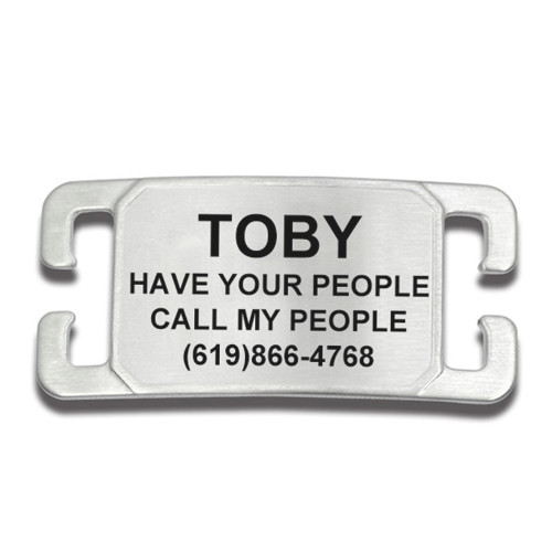 Slide-On Pet ID Tags for Dogs & Cats, Customized Silent, No Noise Collar Tags, Hand-Brushed Stainless Steel, Includes up to 4 Lines of Personalized Text - Small