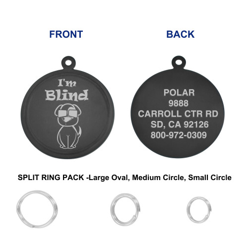 Leash King Engraved PVD Black Pet ID Tags for Dogs - Personalized Identification Tags - Custom Name Tag w/Split Ring Pack Attachment- Made in USA- 1 OR 1.25" -BLIND