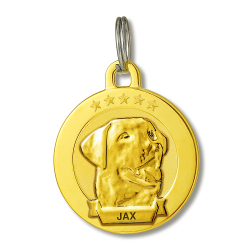 Dog Breed Dog ID Tags w/Dog Heads of High Relief and Realistic Features, Premium PVD Coated Stainless Steel – PVD Gold Labrador Retriever