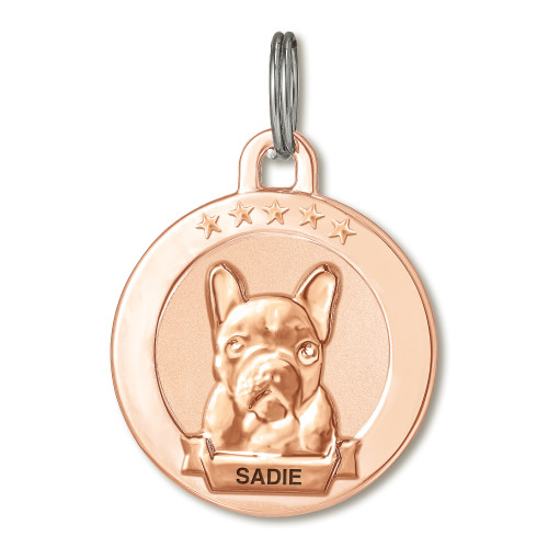 Dog Breed Dog ID Tags w/Dog Heads of High Relief and Realistic Features, Premium PVD Coated Stainless Steel – PVD Rose Gold French Bull Dog