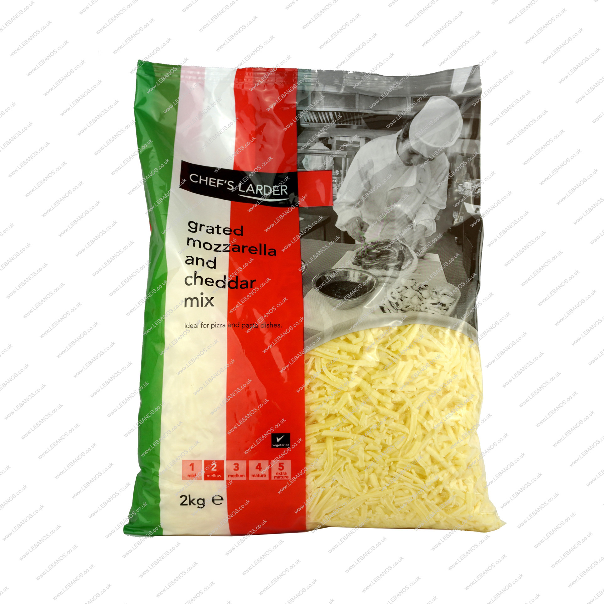 Grated Mozzarella & Cheddar Chef's Larder 2kg Lebanos Foods