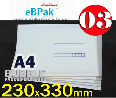 EBPAK 100x Bubble Envelope 03 230 x 330mm Padded Bag Mailer EBPAK 100x Bubble Envelope 03 230 x 330mm Padded Bag Mailer