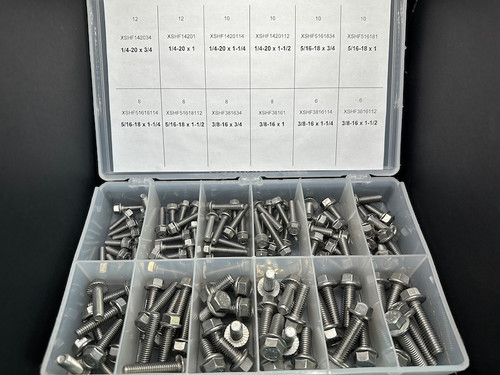 108 pc. Serrated Hex Flange Cap Screw Assortment - 18/8 Stainless Steel (KAXSHF108) | The Nutty Company, Inc.
