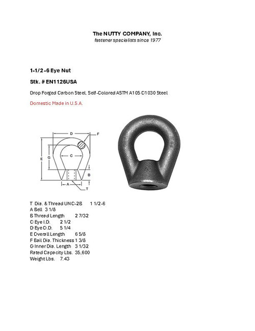 1-1/2 - 6 Eye Nut Plain (USA) | The Nutty Company, Inc.