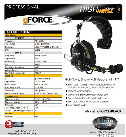 ROCKET SCIENCE GForce High Noise Headset Single Earmuff 