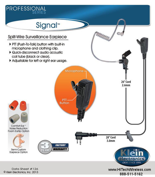 ROCKET SCIENCE Signal 2 Wire Surveillance Earpiece For Motorola M3 Radios 