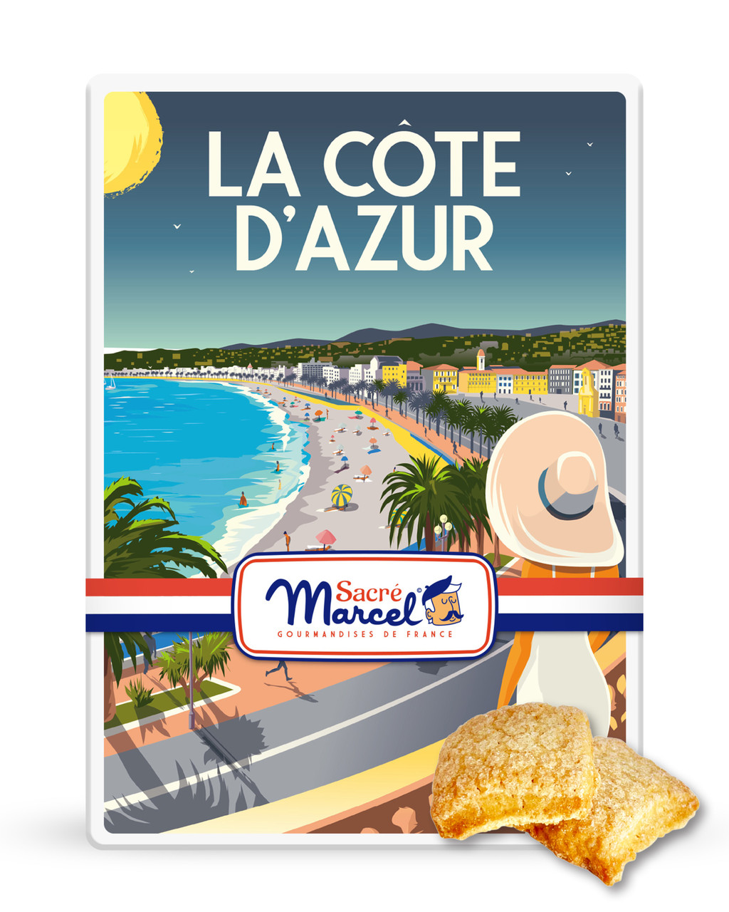 BLUE BLANC GOUDE La Marseillaise 洋書 Sacré Marcel - COte d'azur Tin with Lemon Canistrelli Cookies, 3.5oz