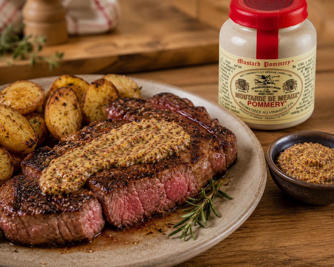 Pommery mustard served with roasted meats