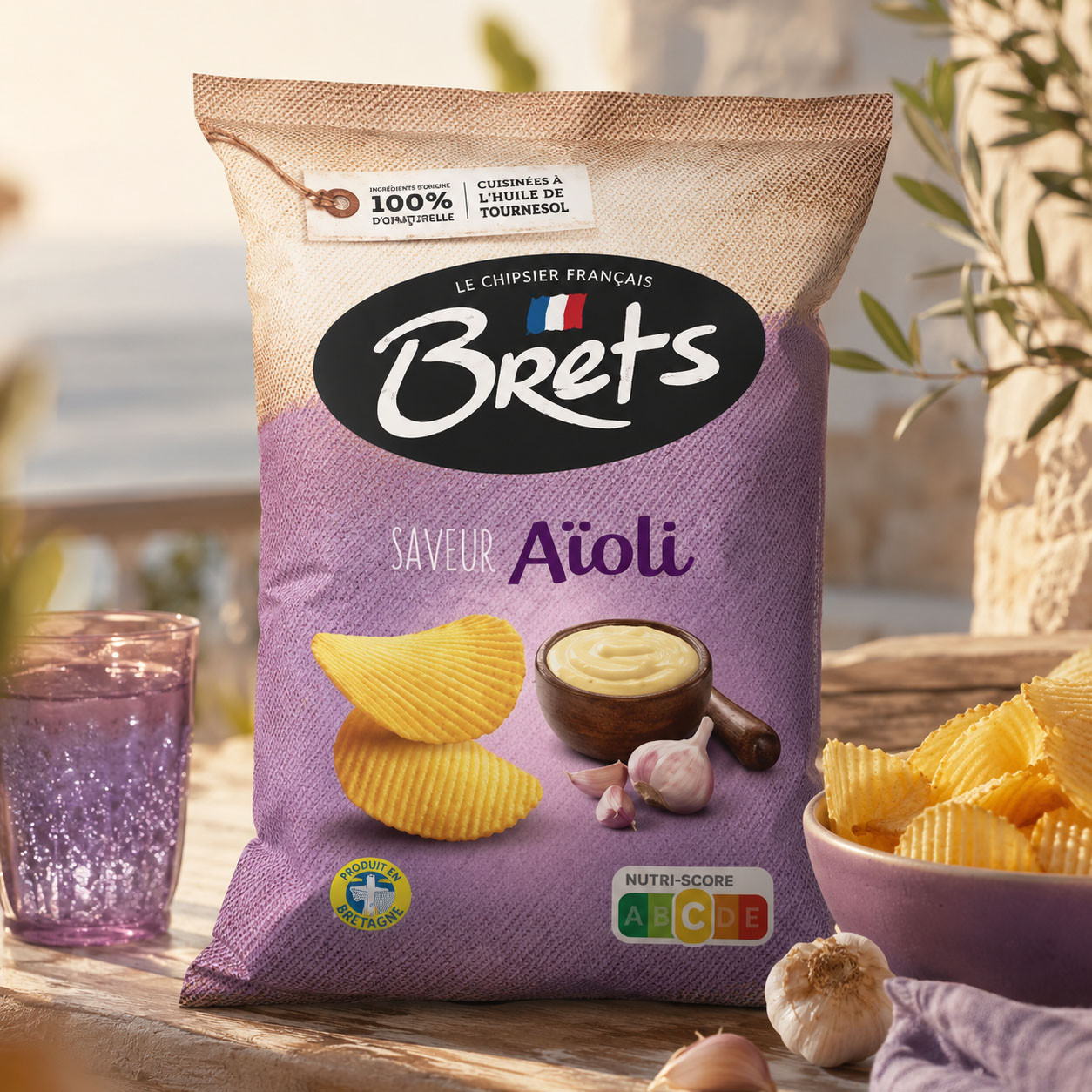 Brets Aioli chips at a French summer picnic with ros&eacute; wine