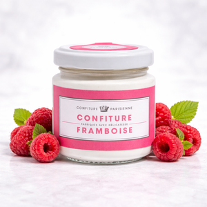 French raspberry jam by Confiture Parisienne, artisanal jam made in Paris with high fruit content and premium ingredients.
