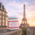 French raspberry jam jar with Eiffel Tower view, premium Paris-made gourmet food product.