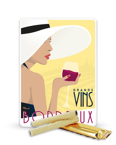Sacré Marcel – Vins de Bordeaux Tin with Chocolate Flute cookies