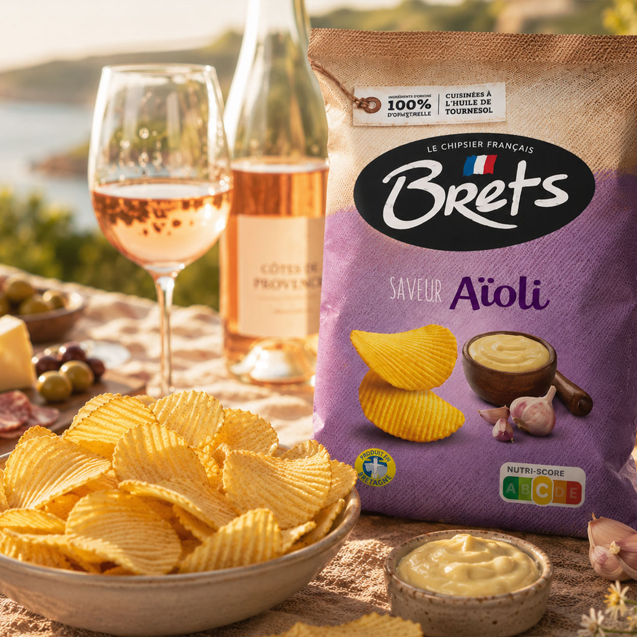 Brets Aioli chips with cold beer or white wine