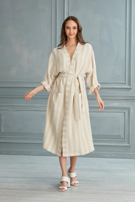 Zana Linen Cotton Robe - Ecru