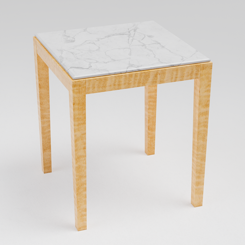 Side Table Calacatta Oro Marble on Curly Maple Wood