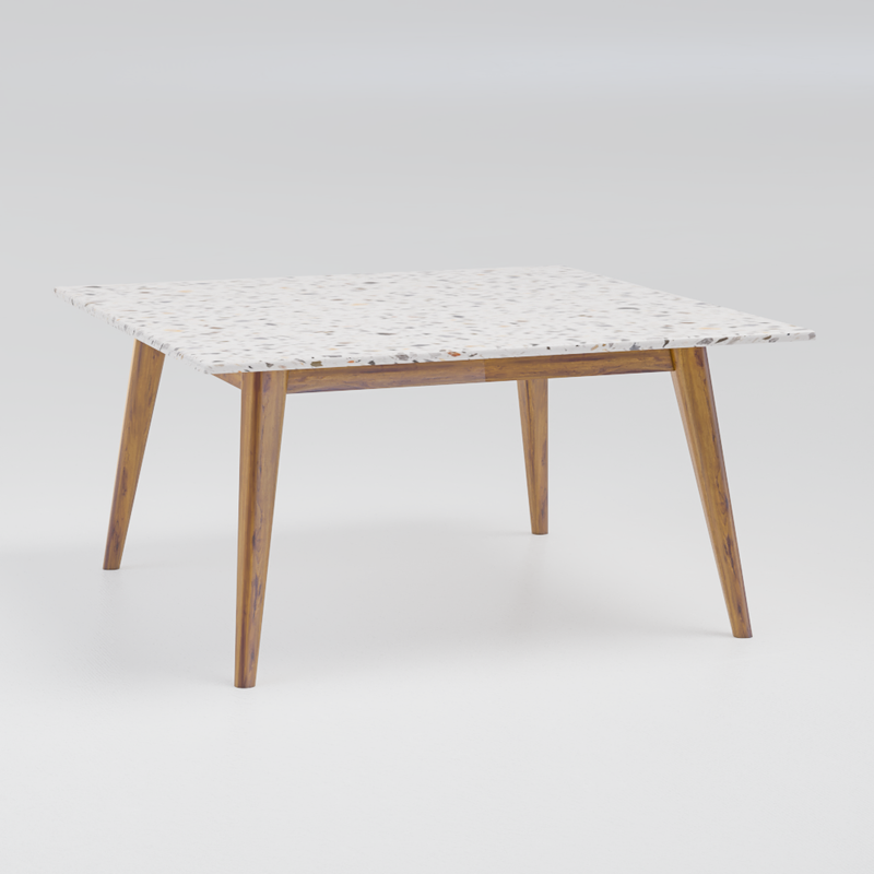 White Terrazzo on Walnut Wood Square Coffee Table