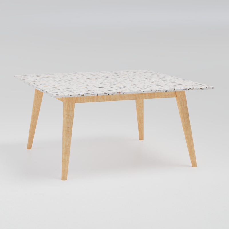 White Terrazzo on Maple Wood Square Coffee Table