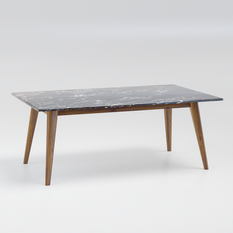 Silver Portoro Marble on Walnut Wood Long Coffee Table