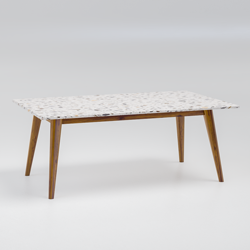 White Terrazzo on Walnut Wood Long Coffee Table