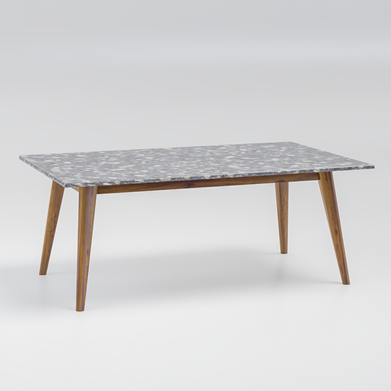 Black Terrazzo on Walnut Wood Long Coffee Table