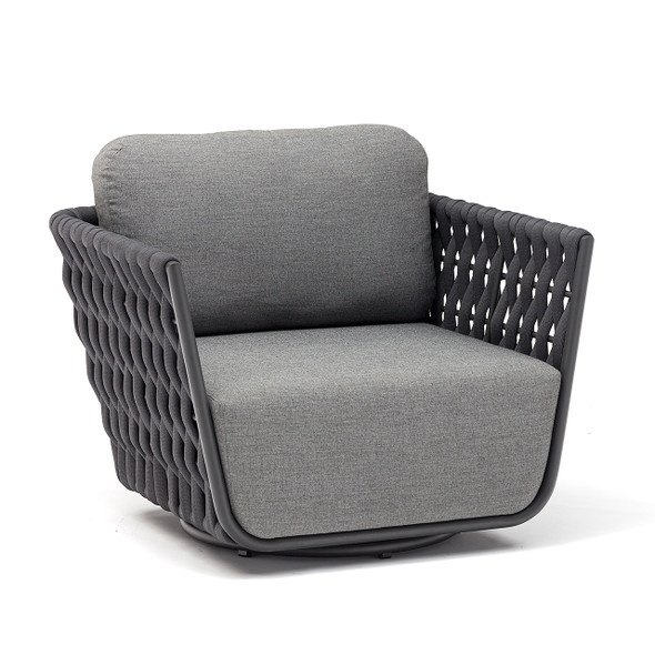 Hug Anthracite Aluminum and Max Rope with Dark Grey Cushions Swivel Chair