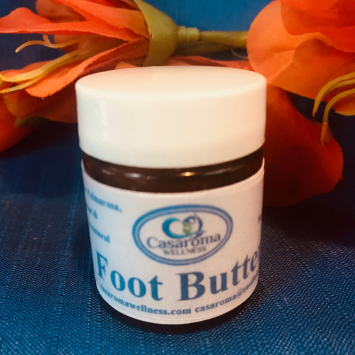 This thick foot butter is what you're dreaming of! A blend of Peppermint, Niaouli & Palmarosa in our body butter base. This is a heavy cream which mean ultra nourishment for the feet! In Aromatherapy this blend is very good to soothe the skin on rough heels, and dry feet.