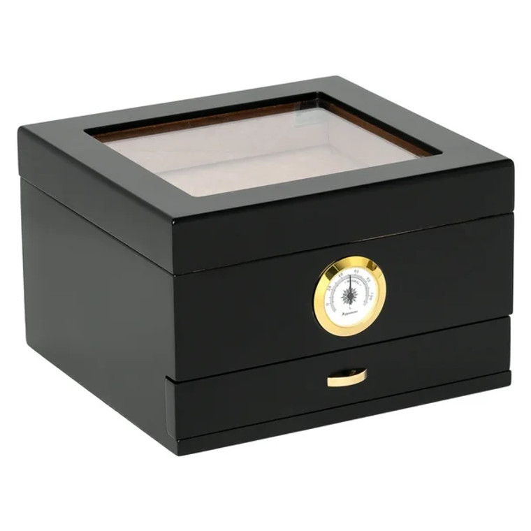 Humidor Supreme Mini Capri Glass Top/Black w/drawer (25-48 Ct)