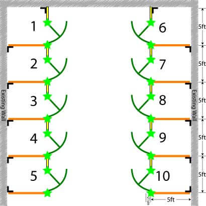 5x5 dog kennels layout attached to a wall