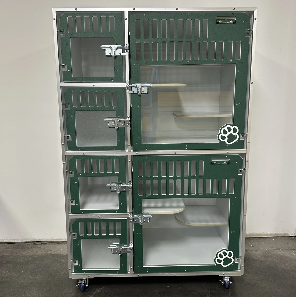 Professional Cat Condo Unit with forest green, glass doors