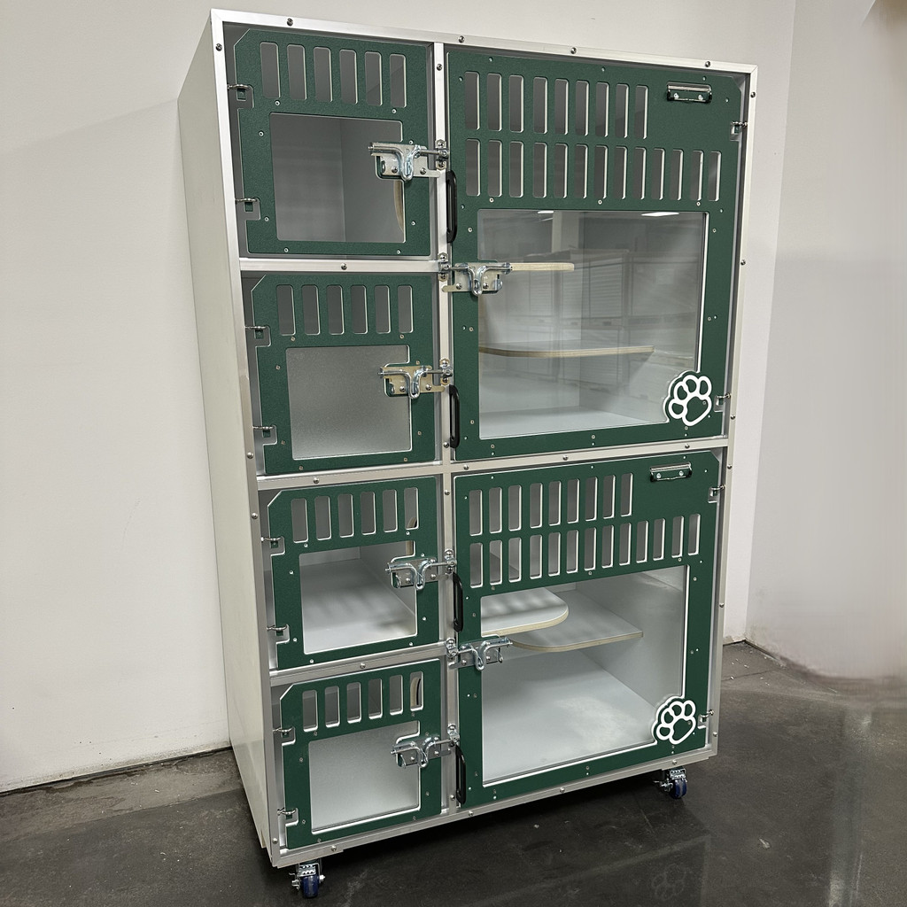 Cat Hotel Unit with forest green, glass doors