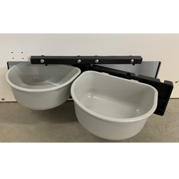 Dog food bowl swivel-feeder.