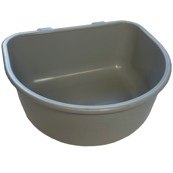 Plastic dog food bowl.