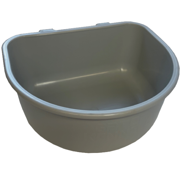 Plastic dog food bowl.