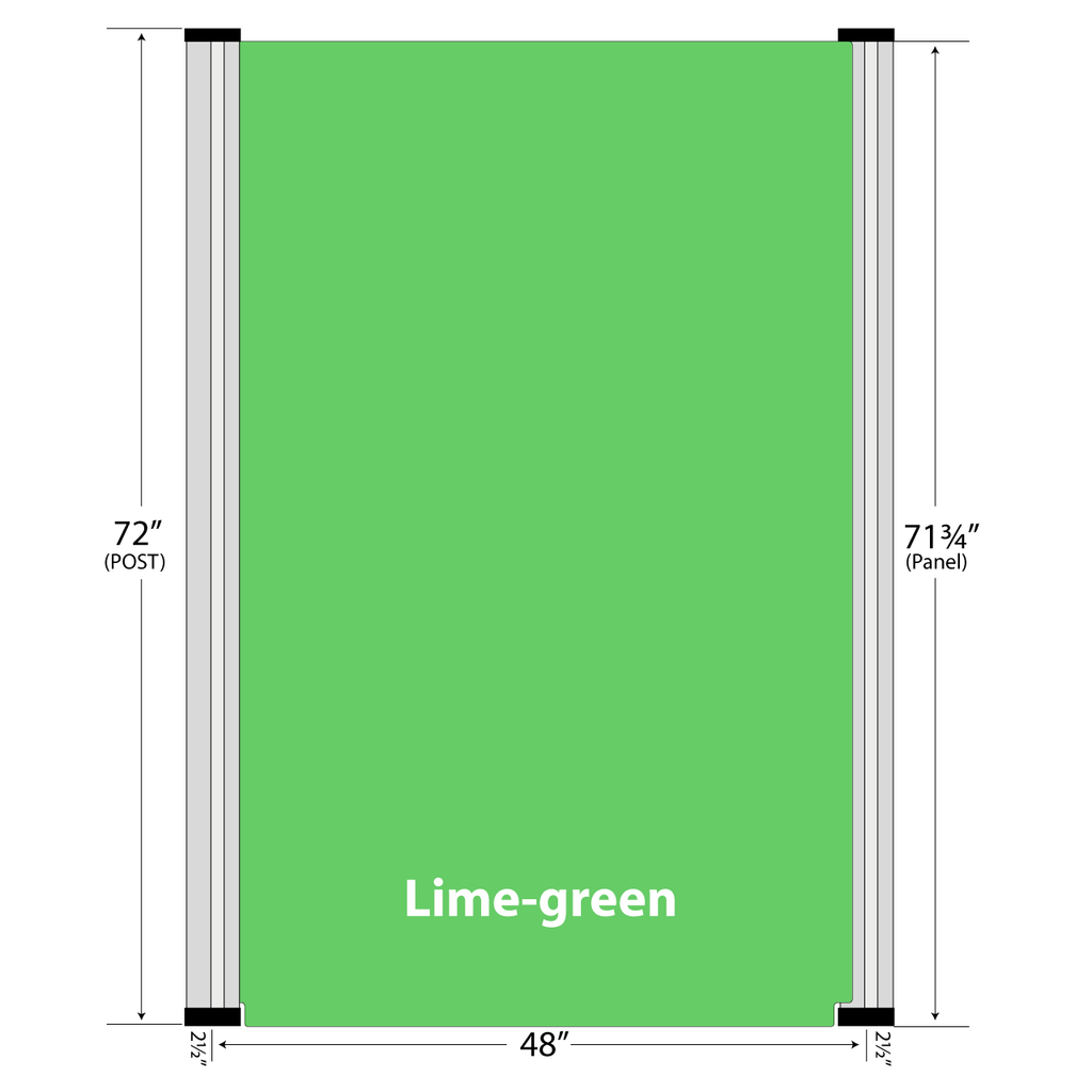 4ft wide, lime green panels.