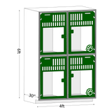 Double stacked kennel with dimensions.