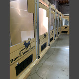 This row of kennels is in our tan with black lettering. The half-glass doors allow the staff to see in the kennels to check on the pups, and still allows the shy ones a little privacy. The fast feeders are a great option to keep food and water bowls in a great accessable place for staff without the need to open the kennel doors. This row of kennels is in our tan with black lettering. The half-glass doors allow the staff to see in the kennels to check on the pups, and still allows the shy ones a little privacy. The fast feeders are a great option to keep food and water bowls in a great accessable place for staff without the need to open the kennel doors.