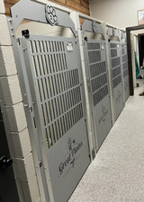 This is the row of patient kennels after the Gator Kennels custom gates. The clinic logo looks great in the black on grey. These half-slotted gates not only install easy but look sharp due to the design of ease to install on existing walls. Allowing great airflow. The clipboards and headers are included with each gate. The headers have 4 different designs to choose from. This is the row of patient kennels after the Gator Kennels custom gates. The clinic logo looks great in the black on grey. These half-slotted gates not only install easy but look sharp due to the design of ease to install on existing walls. Allowing great airflow. The clipboards and headers are included with each gate. The headers have 4 different designs to choose from.