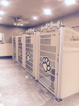 Here we have our classic forest green on tan kennels with full-slotted gates. These gates are great for expecting mother and for staff to be able to check in on them easily. They chose to have the large paw print on the front and the headers with the custom double dog bone and numbers. Each gate comes with a clipboard to keep their important information with them and easily accessable. Here we have our classic forest green on tan kennels with full-slotted gates. These gates are great for expecting mother and for staff to be able to check in on them easily. They chose to have the large paw print on the front and the headers with the custom double dog bone and numbers. Each gate comes with a clipboard to keep their important information with them and easily accessable.