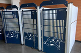 Rancho Del Oro Veterinary Hospital Custom Gator Kennels in Navy Blue and White Rancho Del Oro Veterinary Hospital Custom Gator Kennels in Navy Blue and White