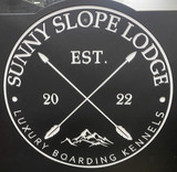 Sunny Slope Lodge's Custom Logo Engraved on a Black Gator Kennels Gate Sunny Slope Lodge's Custom Logo Engraved on a Black Gator Kennels Gate