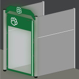 Drawing of a dog kennel with the full glass gate highlighted to show where it belongs.