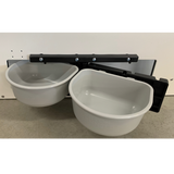 Dog food bowl swivel-feeder.