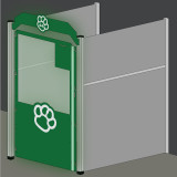 Drawing of a dog kennel with the half glass gate highlighted to show where it belongs. Drawing of a dog kennel with the half glass gate highlighted to show where it belongs.