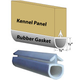End-view of a dog kennel panel showing the rubber gasket installed on the bottom of the panel to keep urine from sneaking underneath.